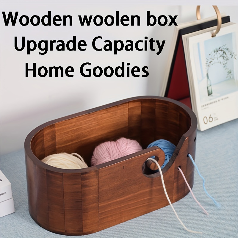 

1pc Jcjx Vintage Solid Wood Oval Yarn Storage Box With Handle, Large Capacity Wool Knitting Basket, Wooden Needlework Organizer For Craft Lovers, Home Diy Yarn Tool