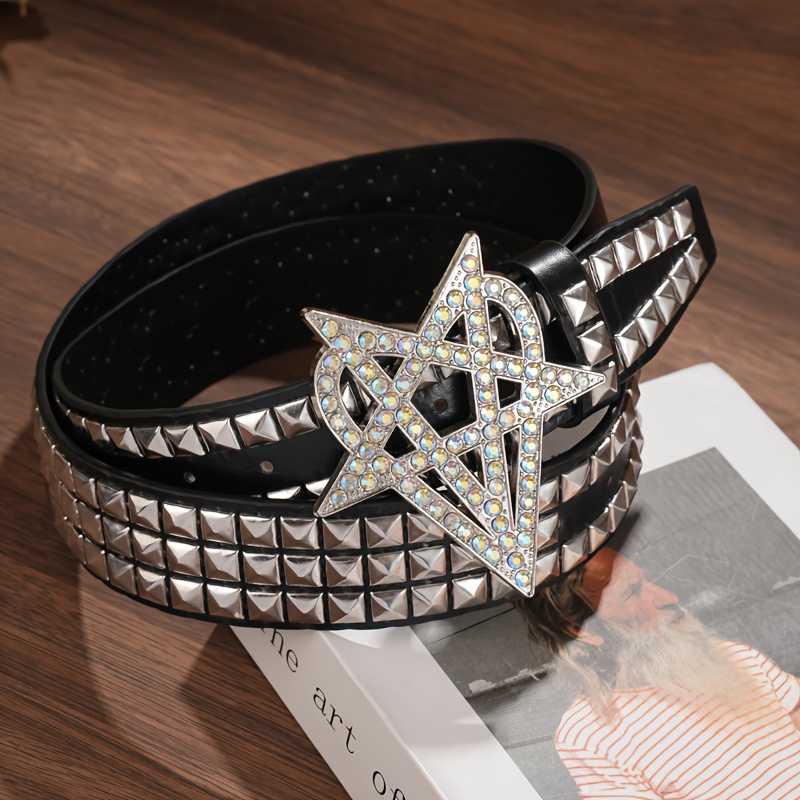 Image of Must-have Studded Belt For Trendsetters, Rhinestone-inlaid Star , Belt, Casual Versatile Fashionable Pu Belt