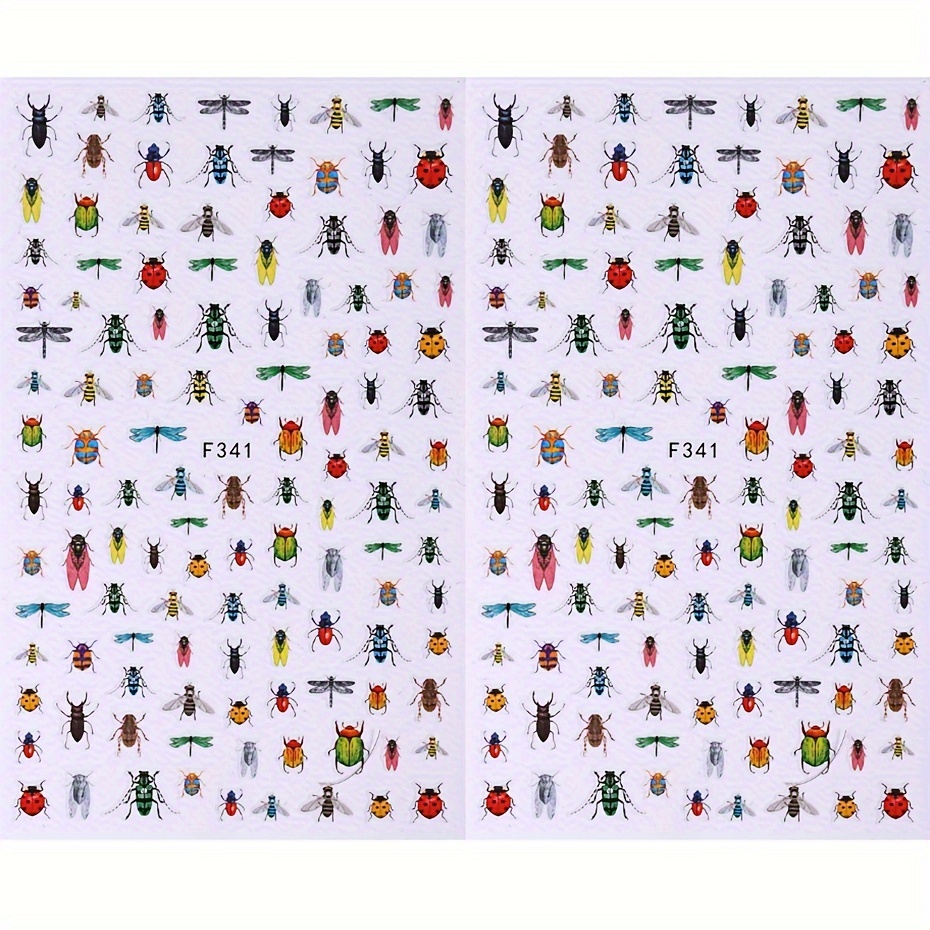 Image of 2 Sheets Of Insect Nail Stickers - Summer Dragonfly And Nail Art - Ladybug And Bee Nail Decoration - Easy To Apply - Suitable For Nail Designs - F341