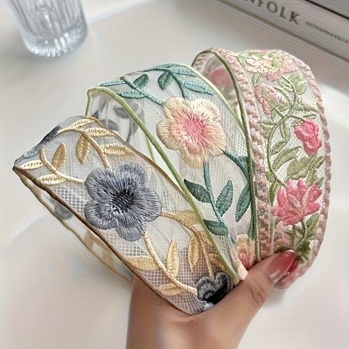 3pcs elegant bohemian floral embroidery headband set wide retro style womens hair accessories suitable for all hairstyles womens hair accessories elegant headbands cute hair accessories