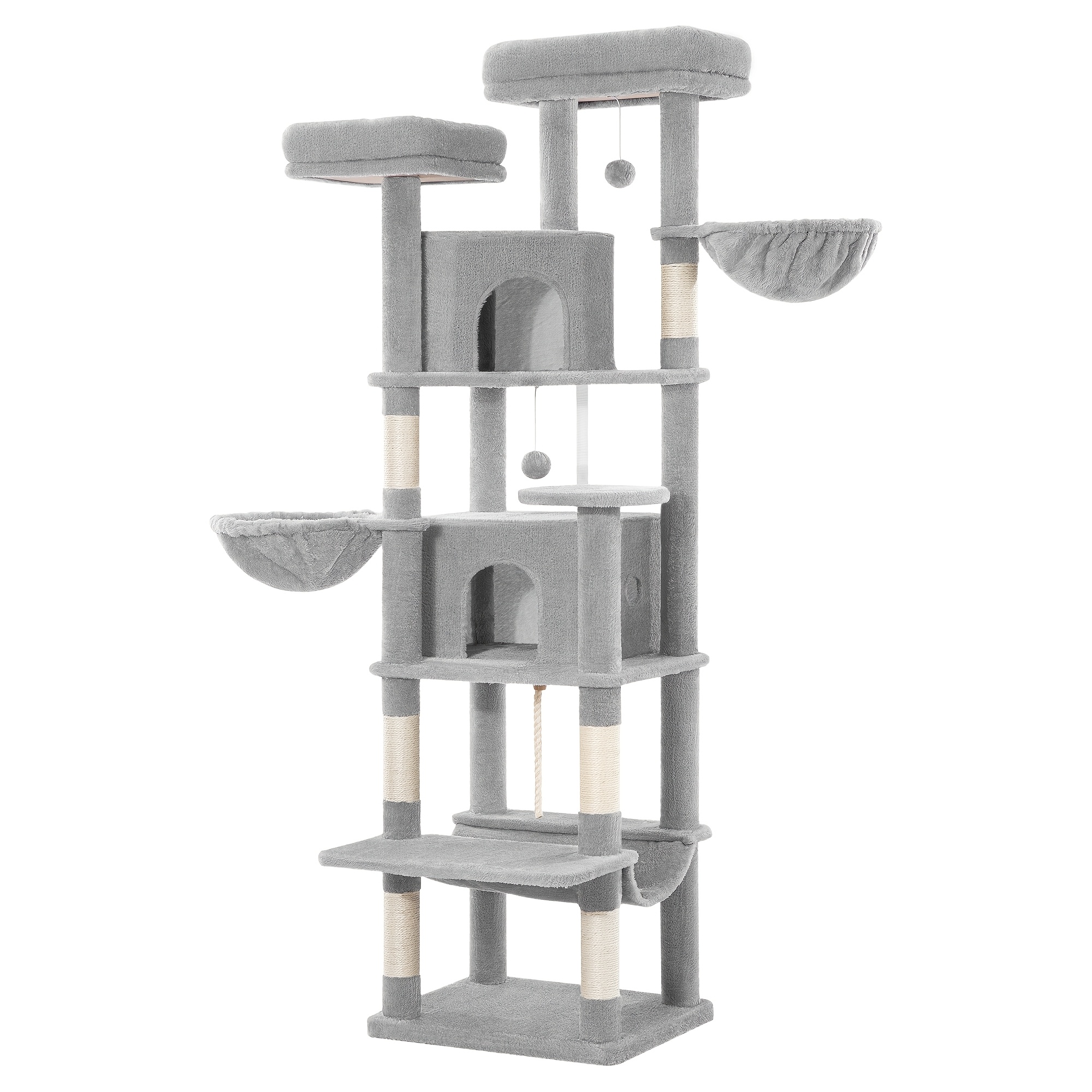 TEMU Large Cat Tree 175cm, Xl Cat Tree, Sturdy Cat Tree For Large Cats With Scratching Posts, 2 Cozy Caves, 2 Platforms, 2 Baskets, Hammock, For