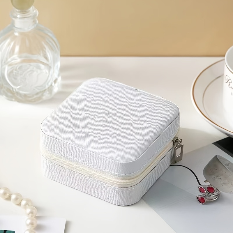 TEMU Bolsa organizadora de viaje para joyas de mujer, estuche de almacenamiento de nailon con cremallera para collares, pendientes, anillos