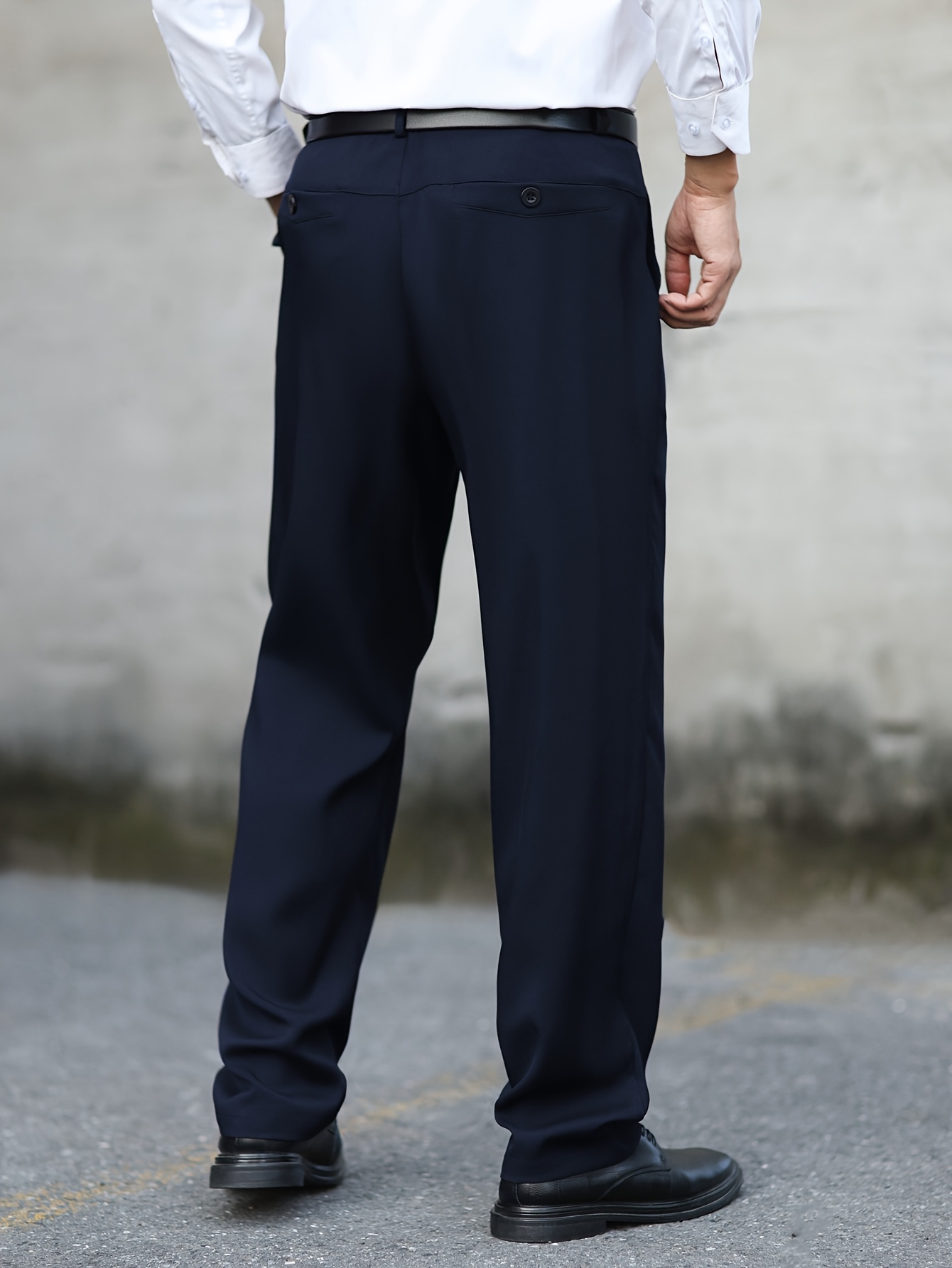 Men's Classic Straight-Leg Suit Pants with Decorative Back Pockets, Polyester, Non-Transparent, Solid Color, All Seasons, Formal Attire|Sophisticated Style|Tailored Fit