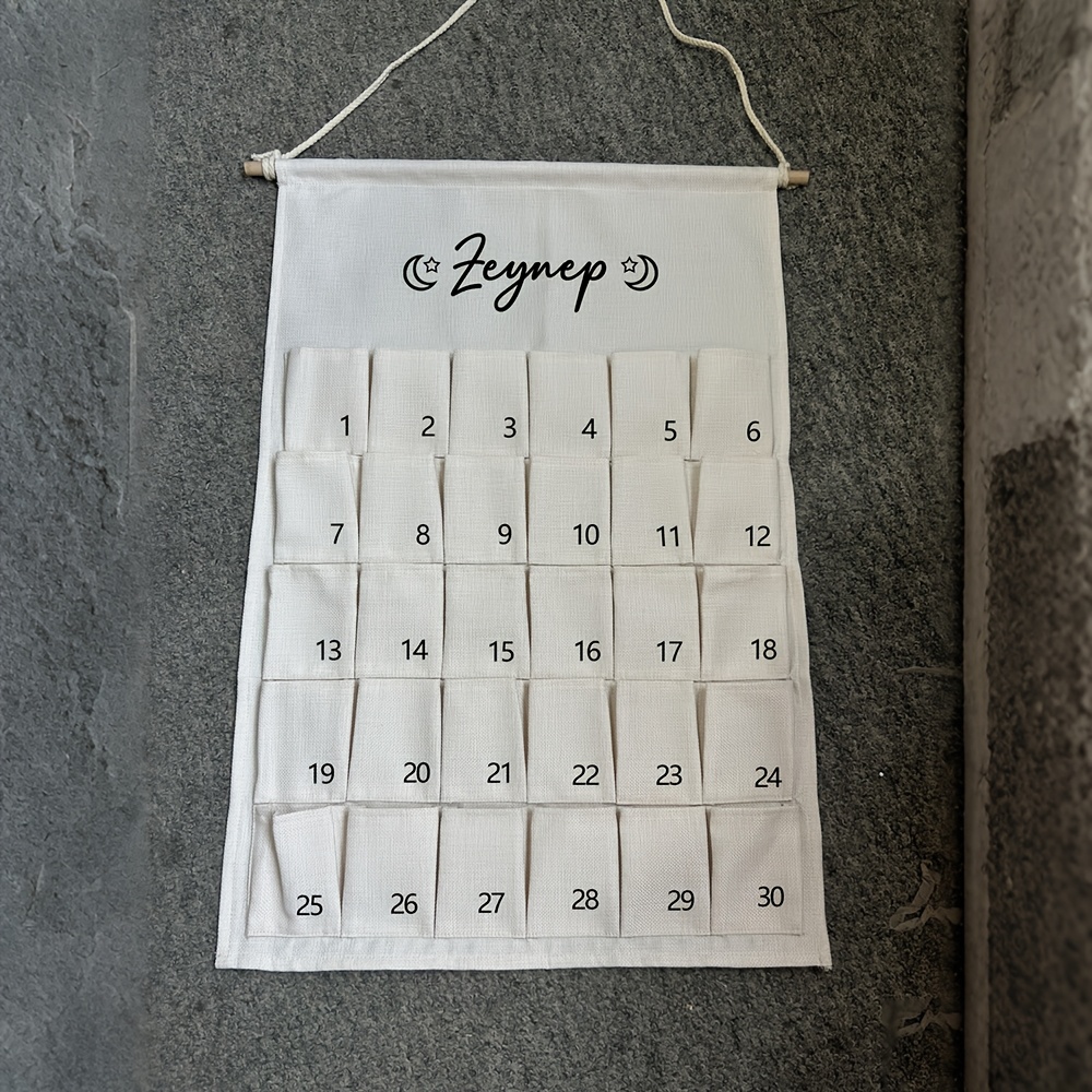 Image of Personalized Custom Name Ramadan Countdown Advent Calendar Banner | Polyester, Ramadan Mubarak Kareem Eid Al-fitr Home Wall Door Decoration Sign, Ideal For Kids Gifts