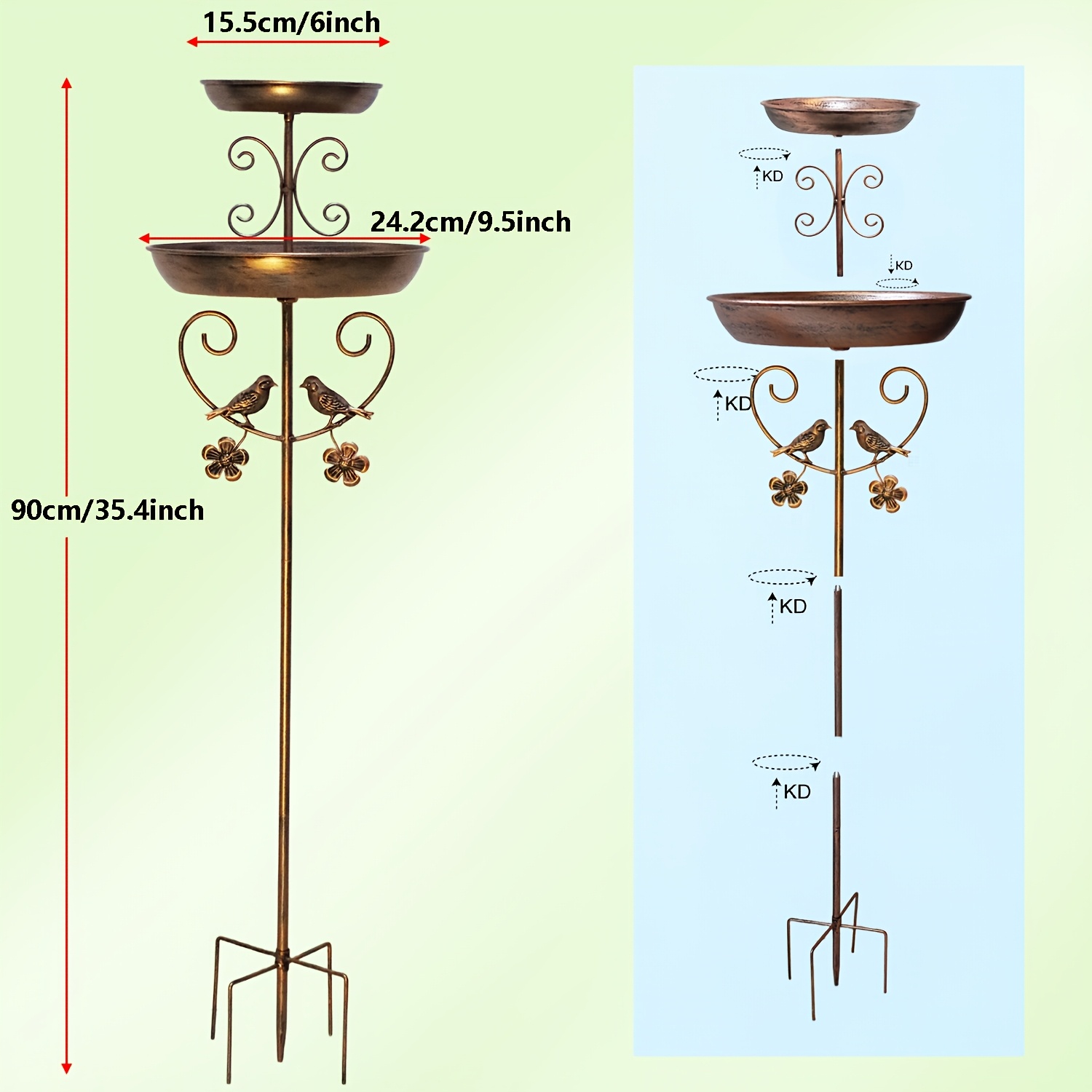 TEMU 1 abreuvoir et bain rustique à niveaux pour oiseaux | Ornement pour oiseaux et fleurs | Décoration de jardin et de patio | Cadeau idéal pour des