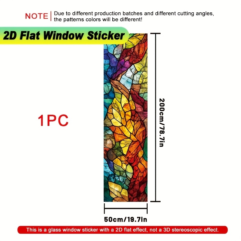 TEMU 2d Flat, 1pc Large Static Cling Window Film - Stained Glass Privacy Glass Panels, Removable & Reusable Pvc Thick (50x200cm) Color-changing