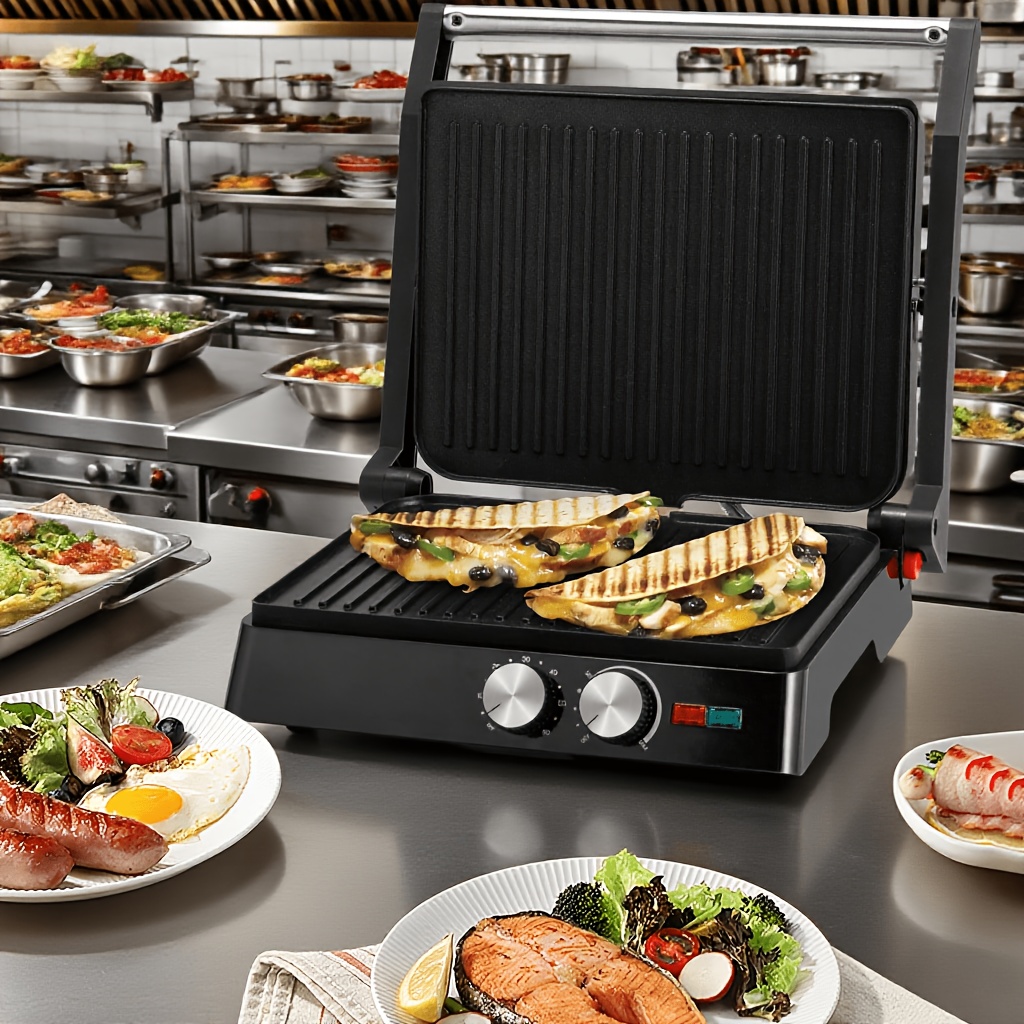 TEMU Grille à Paninis et Machine à Sandwich avec Plaques Antiadhésives, Grille Électrique 3-en-1 pour Sandwich, Bec Versoir et Couvercle de