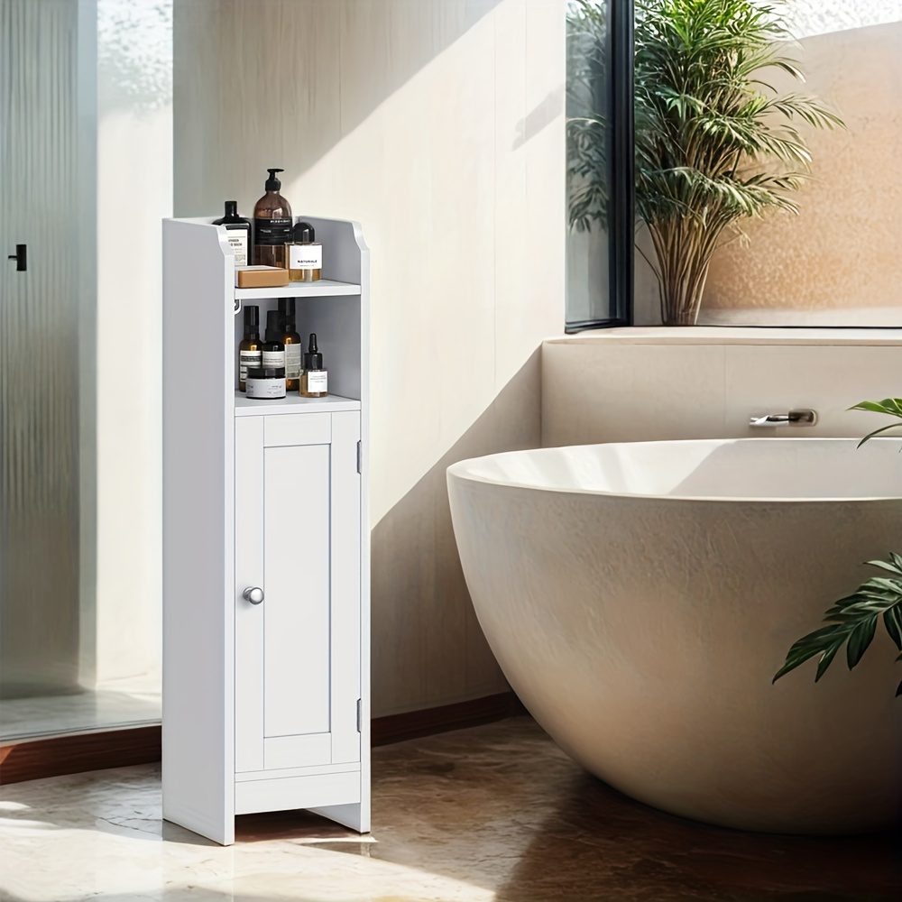 E-shop Kleiner Badezimmerschrank, schmaler Badezimmerschrank, stehend, mit Tür Ablage, kleiner Schrank für Toilettenpapier, verstellbare Regalböden,