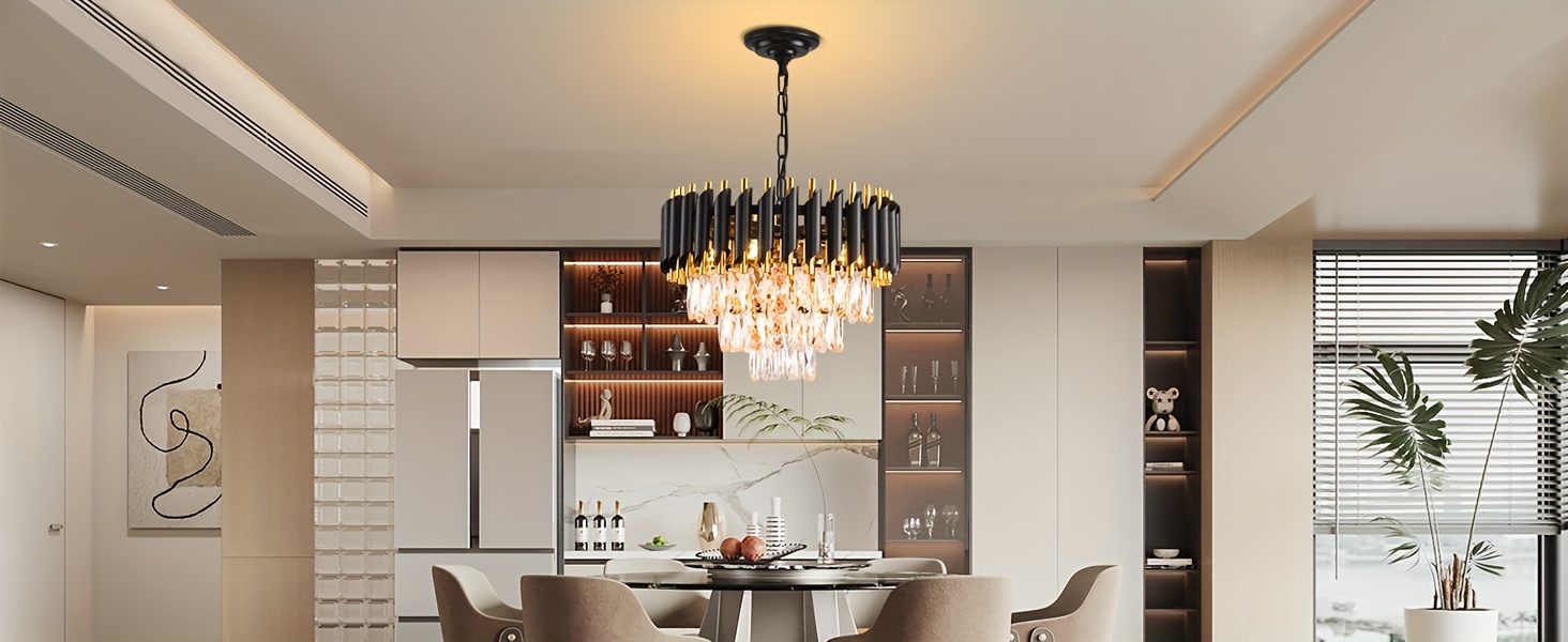 Elegant 3-Tier Black & Golden Crystal Chandelier - Modern Flush Mount Ceiling Light for Living Room, Dining, Bedroom - Adjustable, Easy Install, E12 Base (Bulb Not Included)