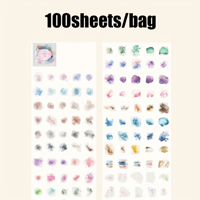 E-shop 1 Beutel Aufkleber, Aquarell-Verschmierungen, große Menge dekorative Aufkleber, PET-transparentes Material mit reichen Mustern, -Set, geeignet