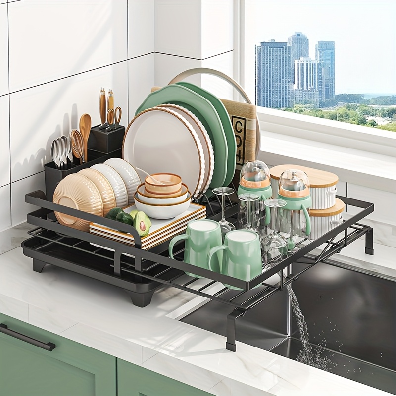 2 In 1 Expandable Rust Resistant Metal Dish Drying Rack Pan