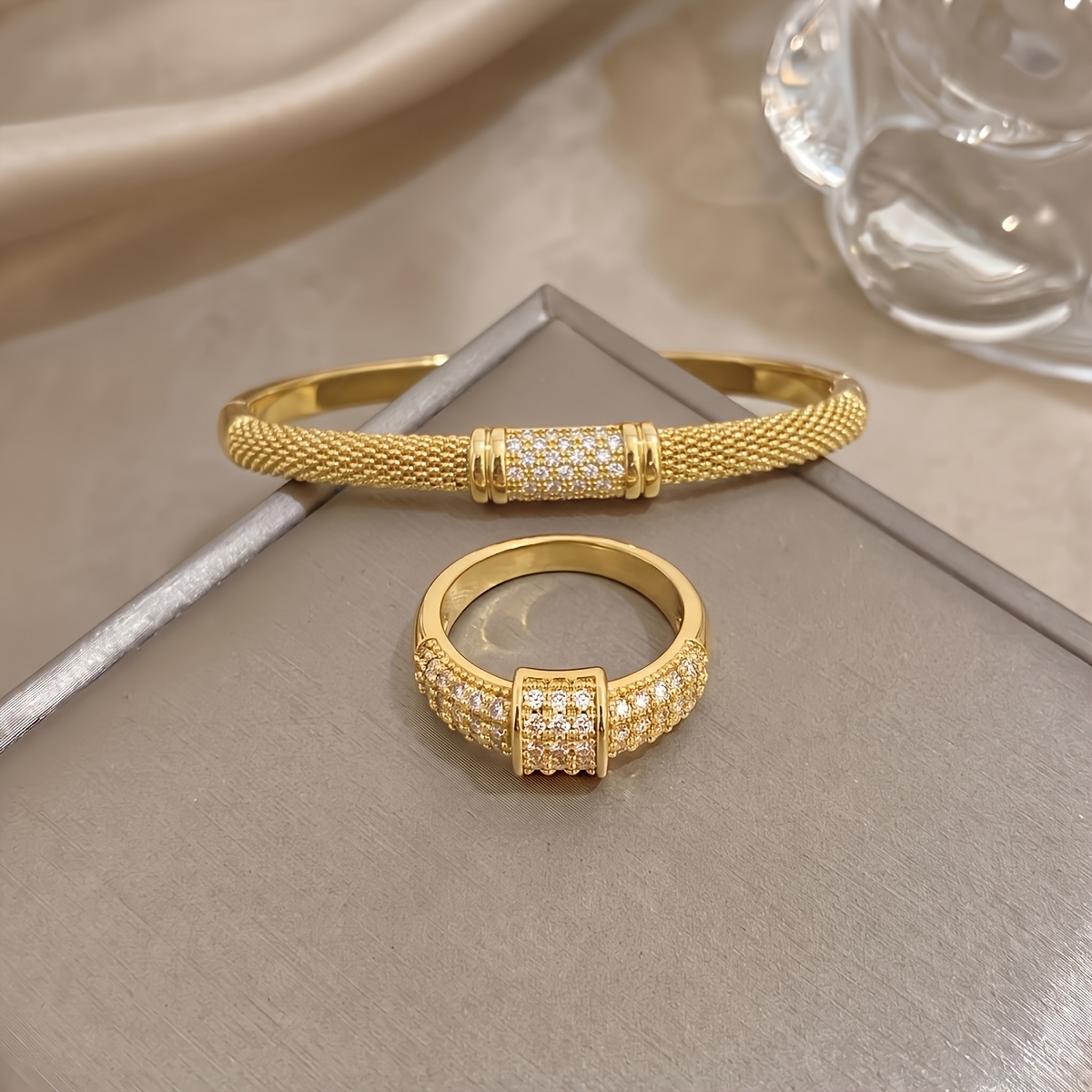 4pc Exquisite 18K Gold-Plated Bracelets and Rings Set