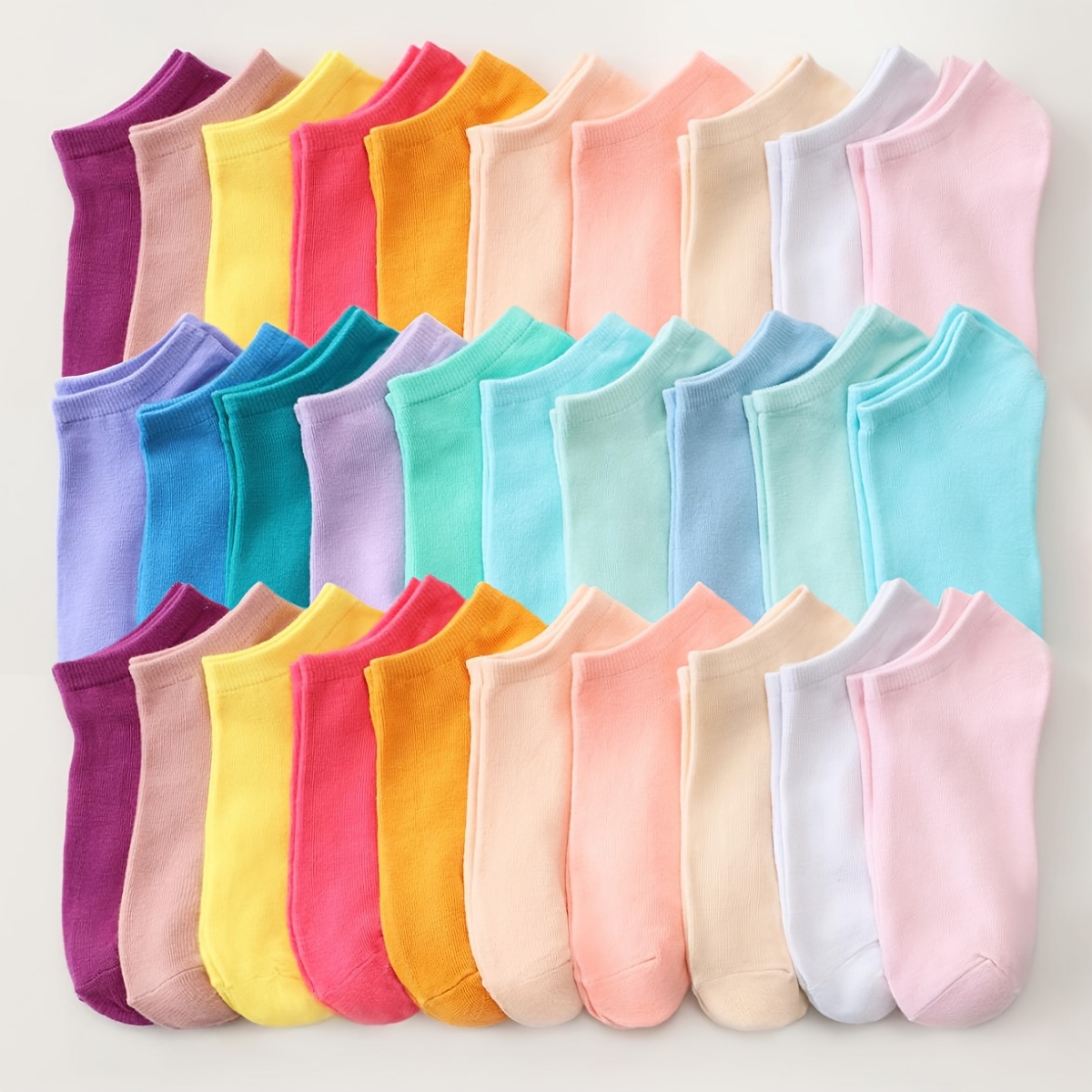 

15/30 Pairs Of Teenager's Candy Colored Solid Low-cut Ankle Socks, Breathable Cotton Blend Socks For Spring And Summer