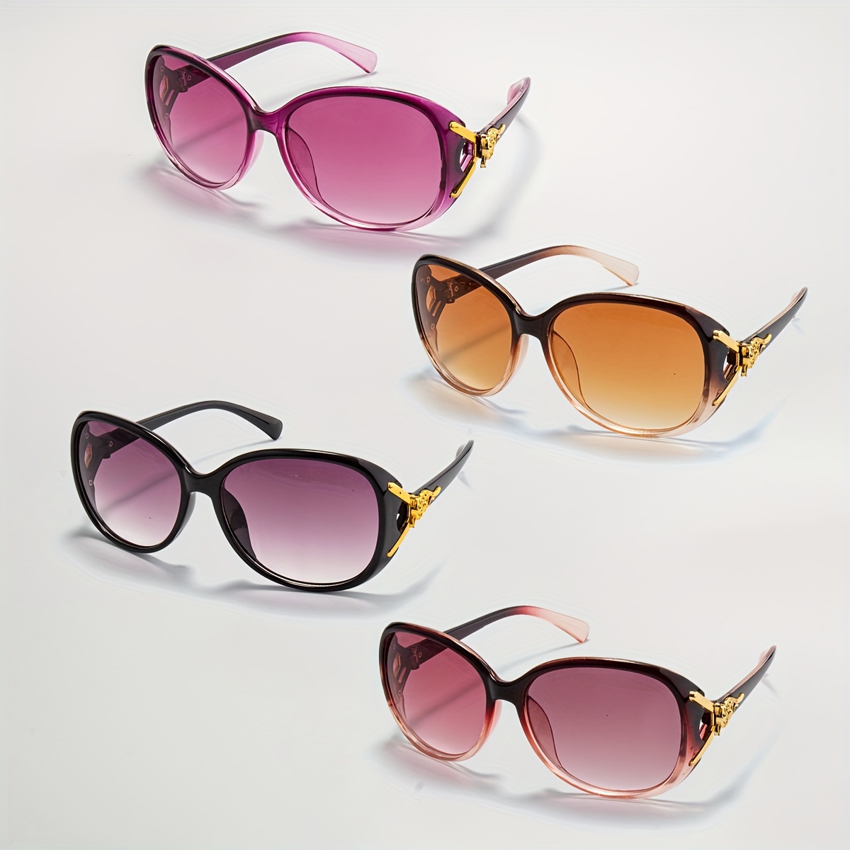 women's retro fox shaped frame glasses large oval plastic Temu Oman