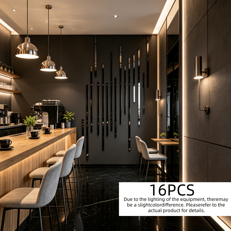 TEMU 16-pack Self-adhesive Mirrored Wall Stickers, Acrylic Strip Wall Decorations, Suitable For Living Rooms, , Bedrooms, Cafes, And Other Home Art