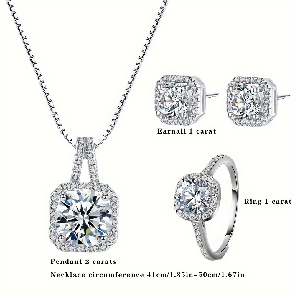 three piece necklace earrings and ring set set with moissanite diamonds girls evening dress set exquisite gift details 5