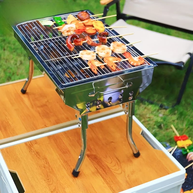 Durable Folding BBQ Grill - Polished Finish, Perfect for Outdoor Cooking & Sports Enthusiasts, Square Design, Metal Construction