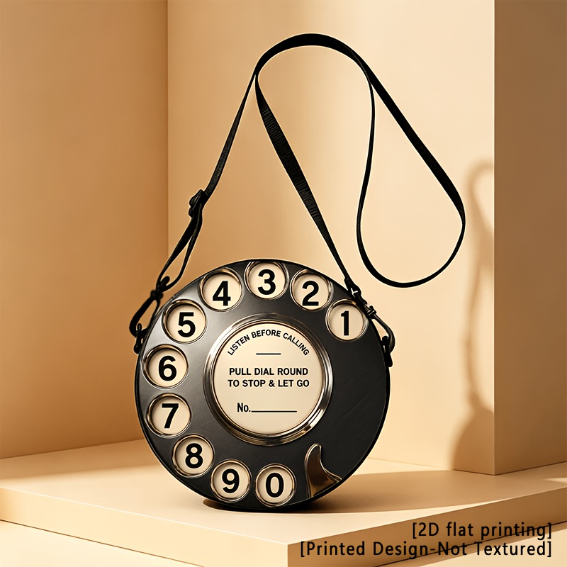 TEMU Printed Design - Not Textured 2d Flat Printing, Vintage Rotary Dial, Crossbody Bags, Shoulder Bags, And Hiking Backpacks With Adjustable Straps
