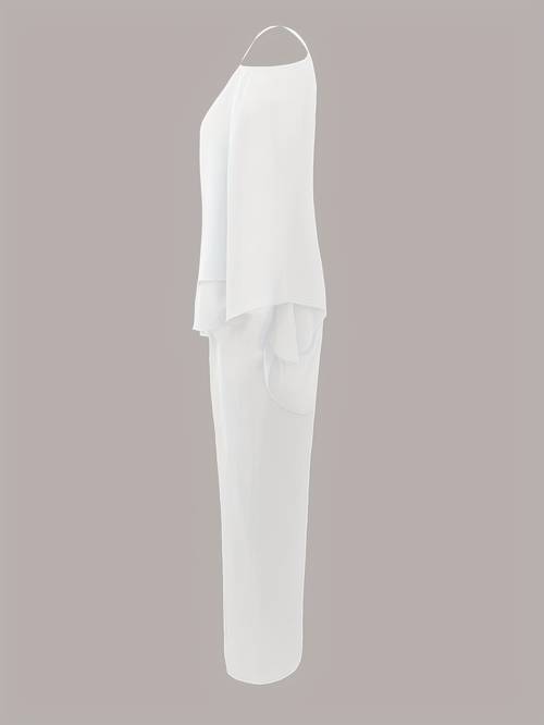 womens pants suit solid color cold shoulder business party office elegant off shoulder irregular top and bottom set
