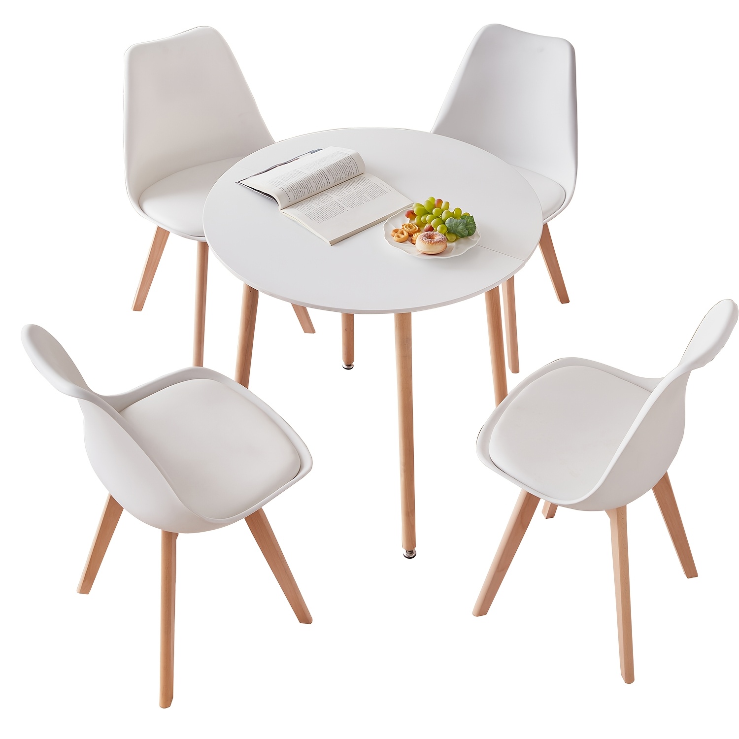 Egoonm 5pcs Dining Table Set, 1x Modern Kitchen Table With 4x Dining Chairs, Upholstered Seat, 80cm Round Dining Table, White Mdf Tabletop, For Kitchens, Bars, Living Rooms