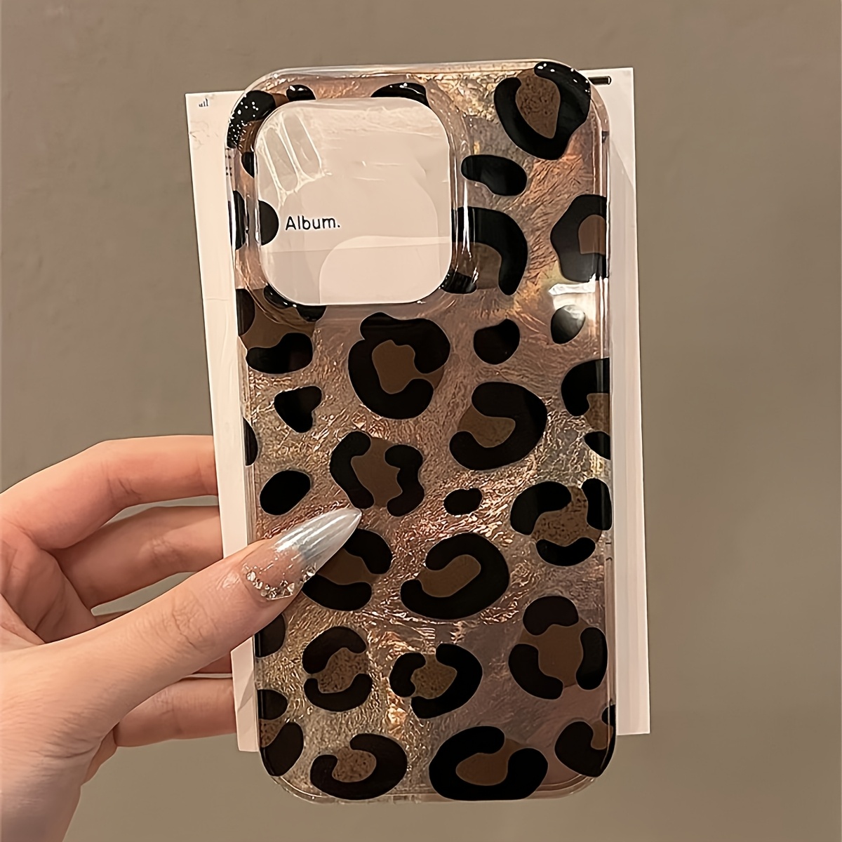 TEMU Étui de téléphone : Étui de luxe à motif léopard et feuille métallisée, compatible avec iPhone 17 16 15 14 13 12 Pro Plus 11, coque arrière à