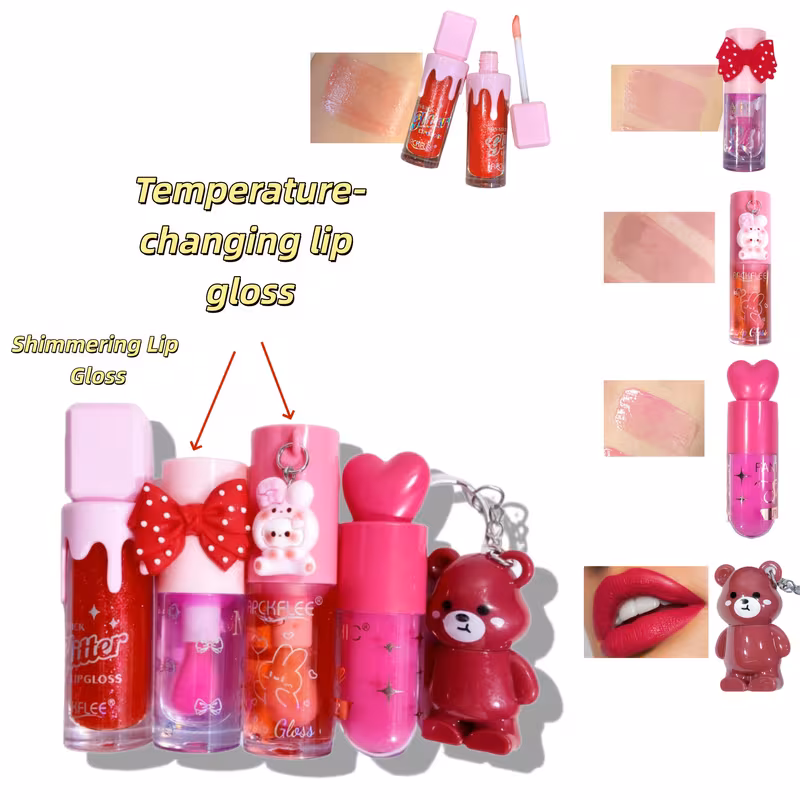 pink sphere multi style lip makeup set 5pcs kit cute bunny tinted lip oil 3d bear matte lip glaze heart shaped head cream moisturizing lip base cream bottle pearlescent shimmer lip gloss beautiful christmas gift birthday gift 5 lip se Product details 5