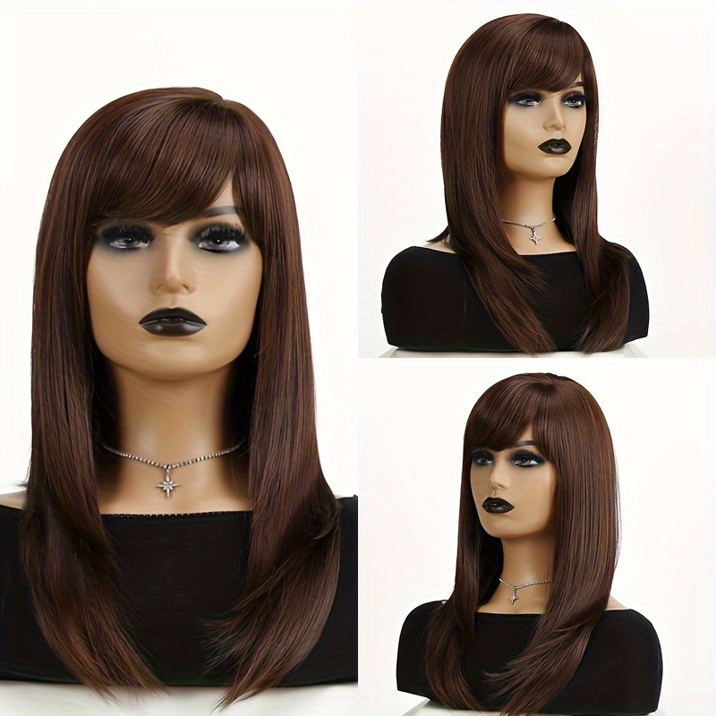 

Heat Resistant Layered Long Straight Wig With Bangs - Perfect For Daily Use, Parties, And Fashionable Looks Music Festival