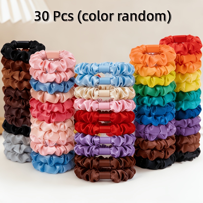 E-shop 30 Stück Hochelastische Satin Darm-Schleife Pferdeschwanz Haarband, Weiche Damen Haargummi Haaraccessoire (Farbe Zufällig)