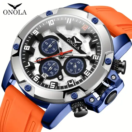 quartz watch men multifunctional chronograph watch luminous display water resistant silicone strap mens sports watch
