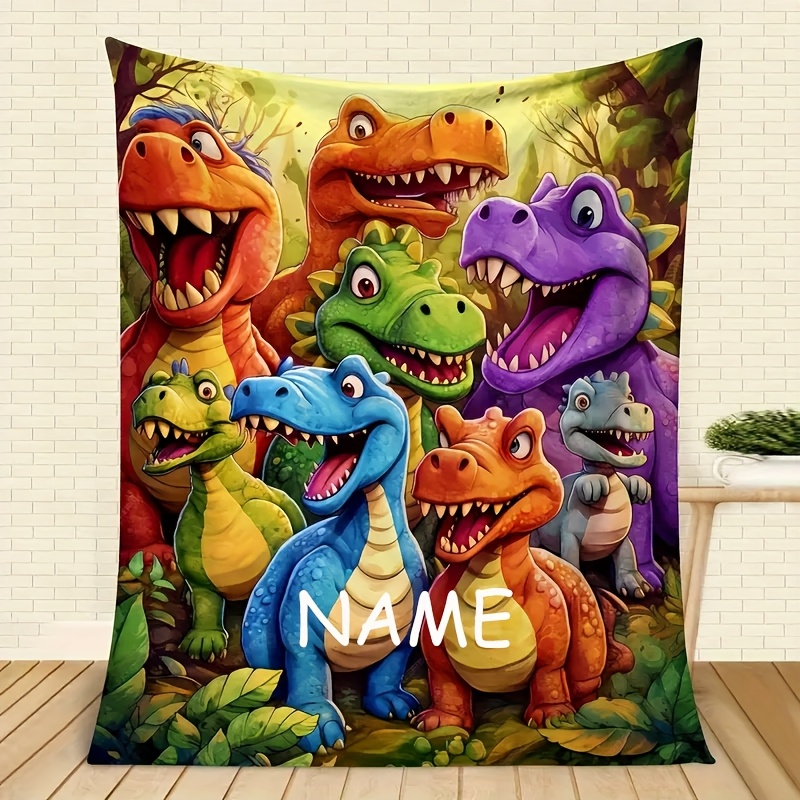 

Customizable Dinosaur Smile Flannel Throw Blanket - Soft, Warm & Personalized For Couch, Bed, Travel, Camping, Living Room, Office - Machine Washable, Comfort