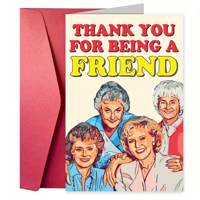 

1pc With Envelope Funny Birthday Greeting Card Thank You For A Friend Golden Girl Inspired White Birthday Card W Envelope, Small Business Supplies