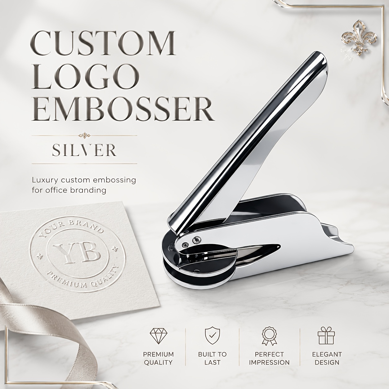 TEMU Custom Logo Embosser, Personalized Handheld Steel Embossing Stamp From Your Design, 4cm/1.57in Square Seal For Business Branding, Wedding