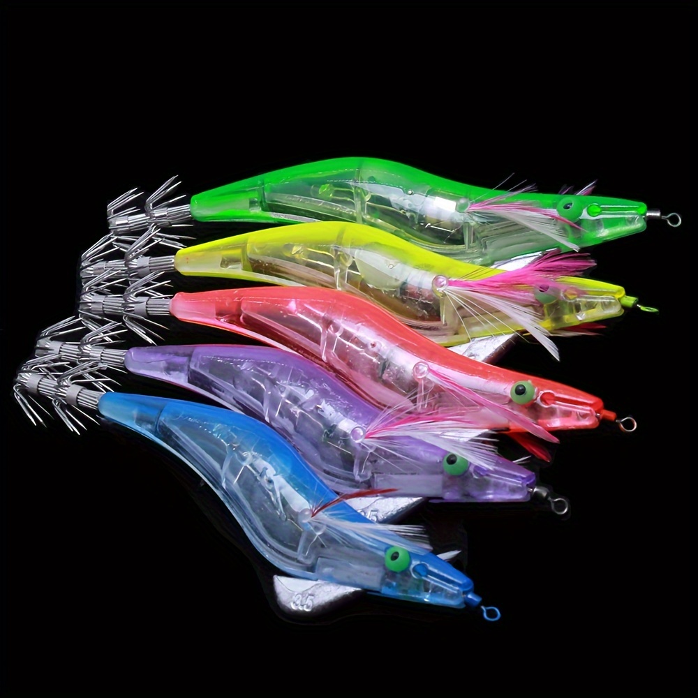 

5pcs Led Squid Jig Lure, Realistic Shrimp Bait With Sharp Hook, Night Fishing Accessories