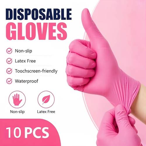pink disposable nitrile gloves an for household cleaning
