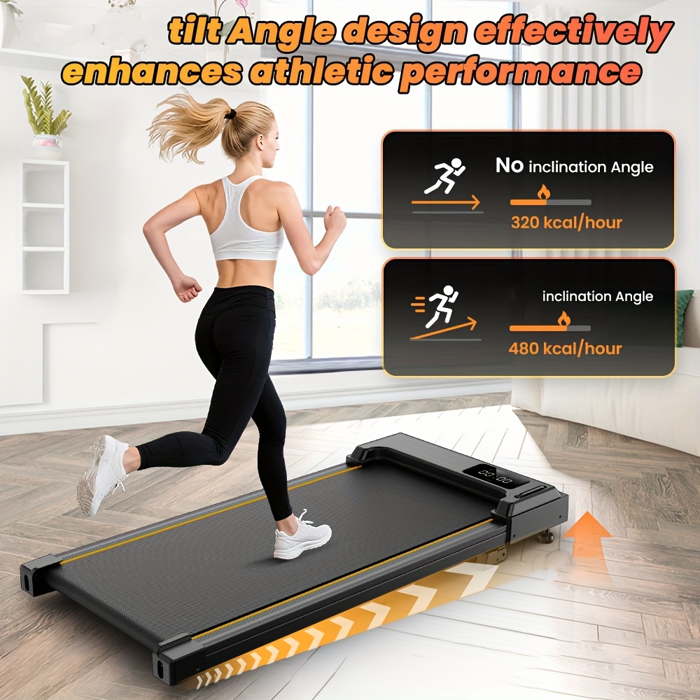 TEMU Under Desk Treadmill With 15° Incline, Walking Pad Treadmill For Walking Running With Led Display, 2.5hp Powerful Quiet Portable Treadmill For