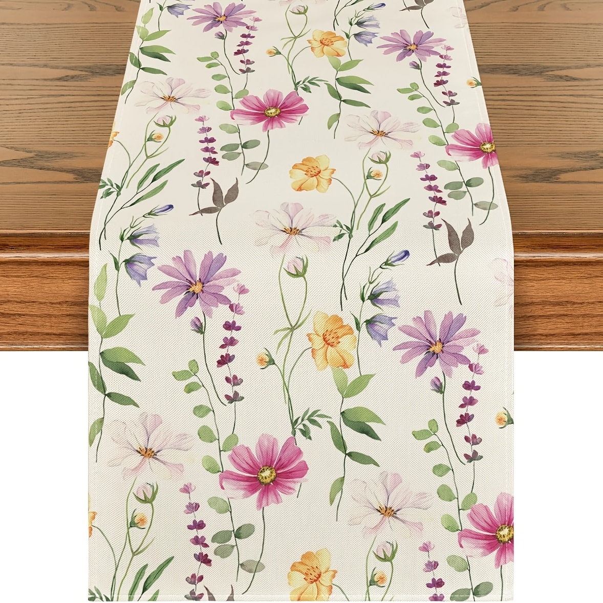 TEMU de mesa floral de 1 pieza, de lino con flores de eucalipto y margaritas, de , decoración de temporada para mesa de cocina y comedor, para