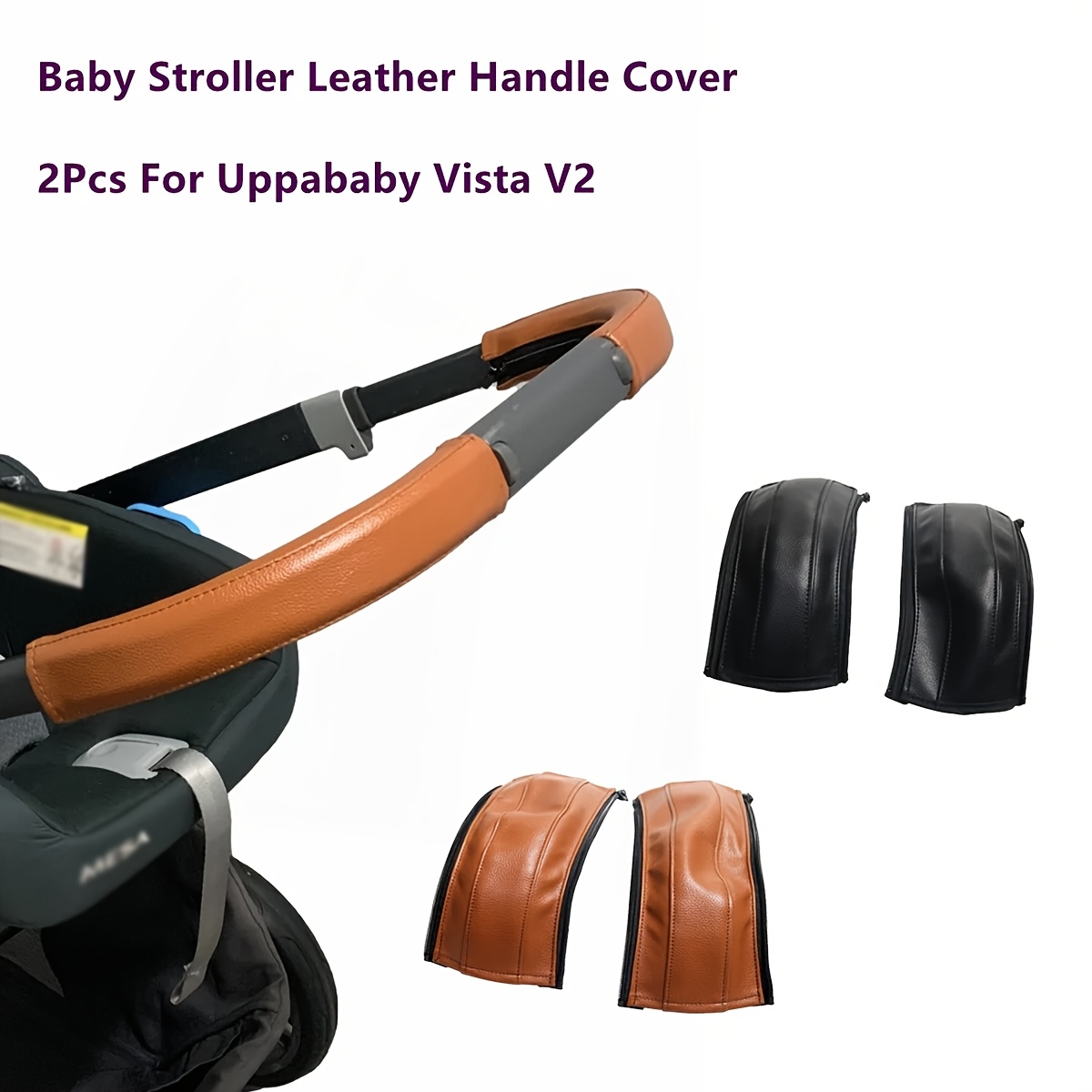 

2pcs Pu Leather Stroller Handle Covers For 2 - , Washable, Fit, Protection With Zipper Closure, Stroller Handle Protection | Stylish | Stroller Cover, Stroller Accessories