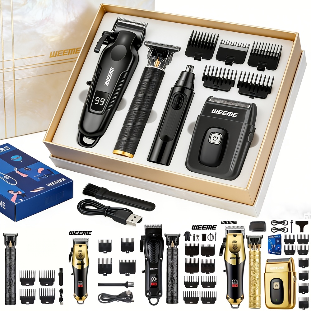 Men's Grooming Kit with USB Rechargeable Hair Clipper, Nose Trimmer, Electric Shaver, and Limit Combs – Available in 1 to 4-Piece Sets