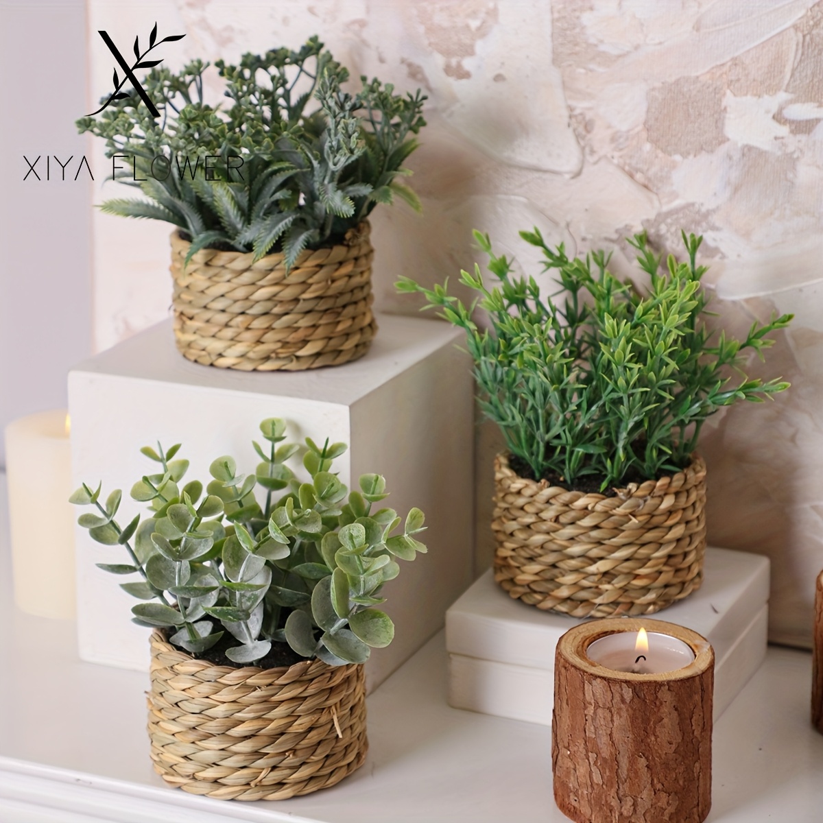 3pcs set of woven eucalyptus mini potted plants artificial boxwood grass   rosemary   mimosa decorations green 11cm pe material desktop ornaments artificial   mini potted plants artificial flowers simulated plants