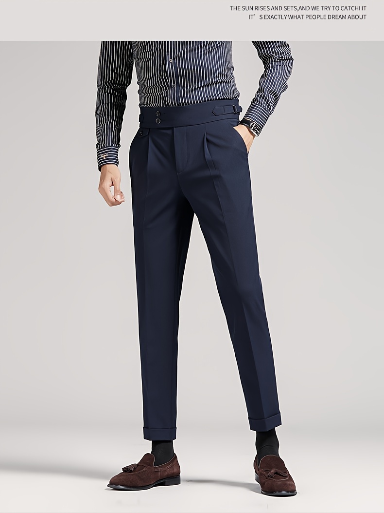 mens solid cropped business slacks versatile draping trousers for spring and fall light business style details 2