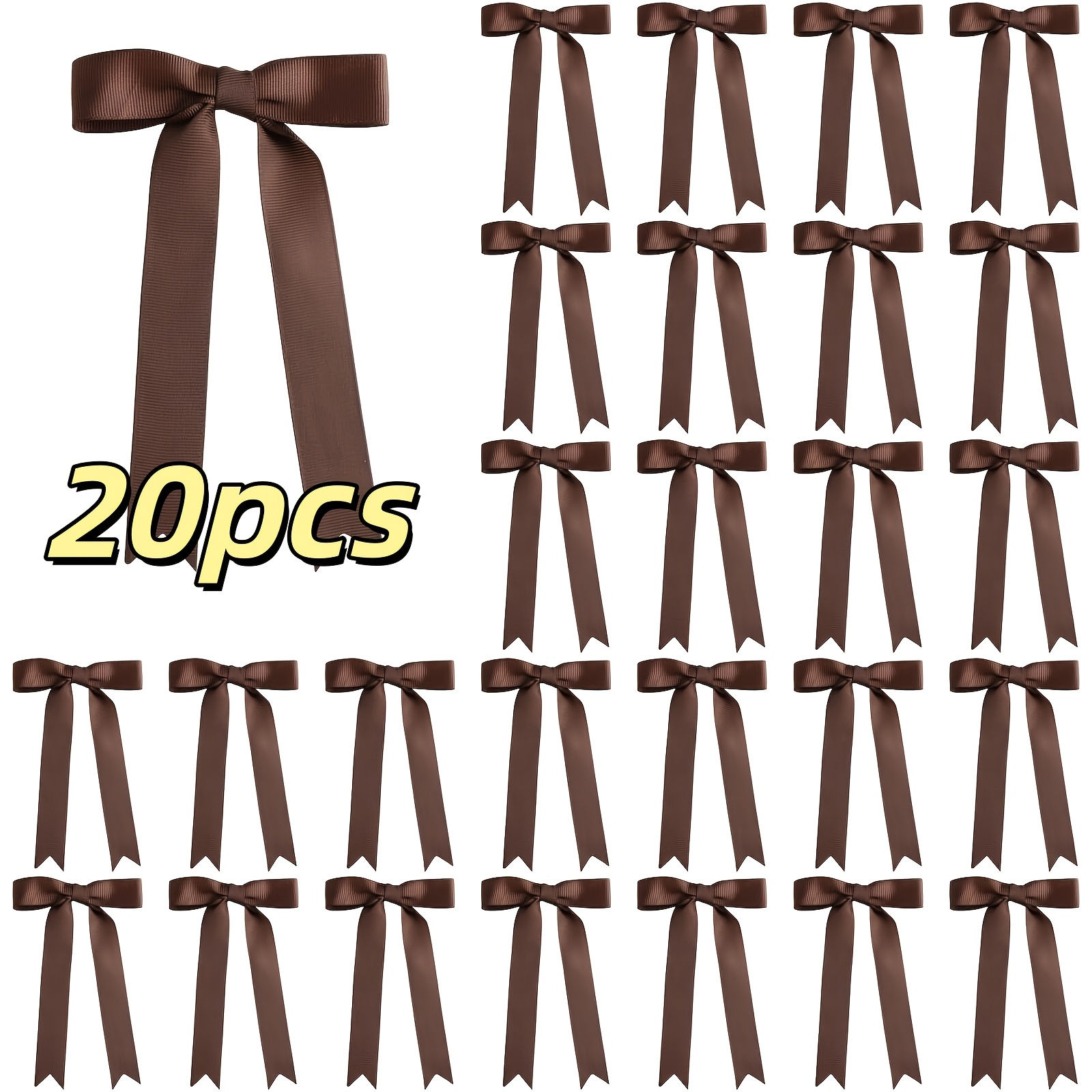 TEMU 20pcs Pack Of Brown Pre-tied Satin Ribbon Bows With Tied Knots - Elegant Suitable For Christmas Tree Decorations, Wreaths, Gift Wrapping, Crafts