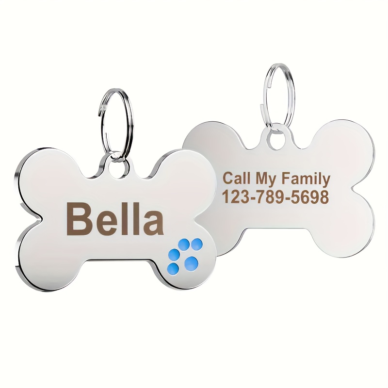 TEMU Custom Engraved Bone Shape Dog Tag - Personalized Pet Id Tag, Paw Print Design, Durable Metal Collar Name Tag, Owner Christmas Gift, Custom