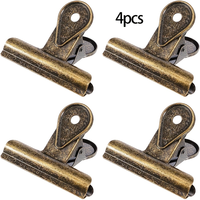 Image of 4pcs Metal Clips Large Bronze Bulldog Clips With Hole Bull Binder Paper Clip For Tags Bags Clamps Spring Seal Clamps For Sealing Storage Hanging