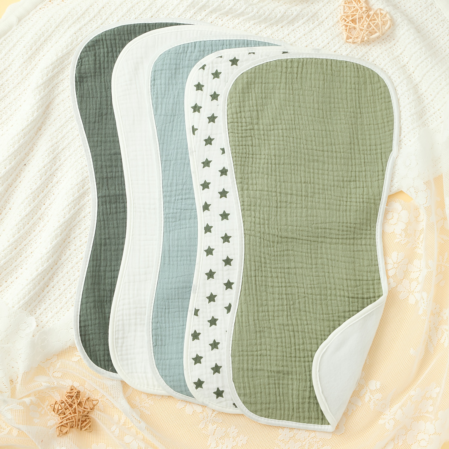 Image of 3/4/5-pack Muslin Baby Burp Cloths - Soft And Absorbent, Solid And Printed Designs, Suitable For Baby Boys And Girls, Ideal Feeding Additions For Infants And Toddlers