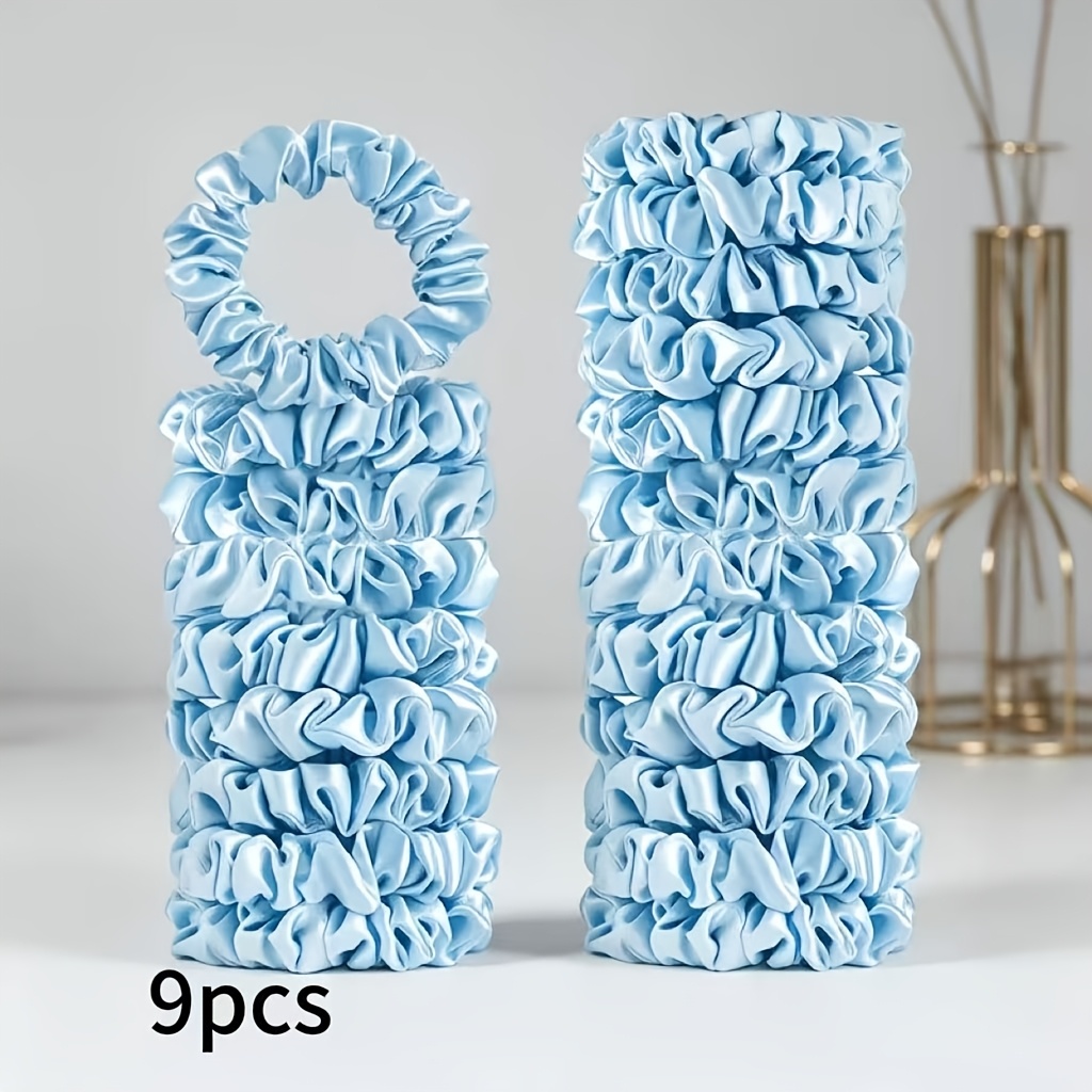 TEMU 9pcs New Fabric Blue Small Hair Ties, Elegant And Versatile Hair Ties, High Elasticity Ponytail Holders For Hair
