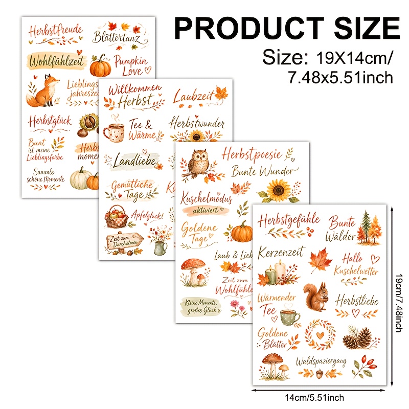 TEMU 4 Stk. Deutsches Heilender Herbst UV-DTF-Transferpapier – Geeignet für Tassen, 16oz-Glasbecher, Notizbücher, Computer, Tische, Stühle, etc., für