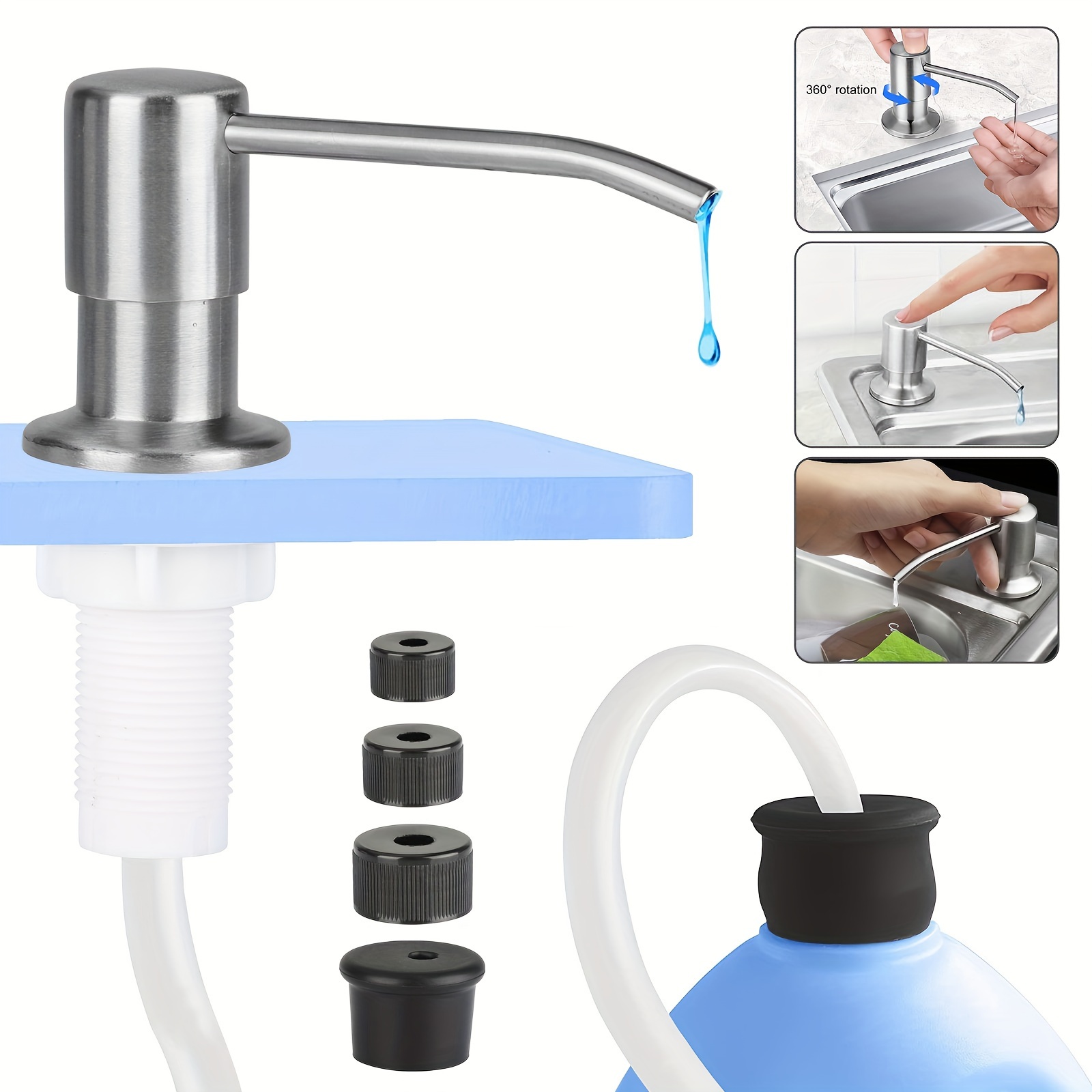 

1 Set Stainless Steel Soap Dispenser, Kitchen Bathroom Sink Liquid Pump, With 47"extension Tube Hose Accessories