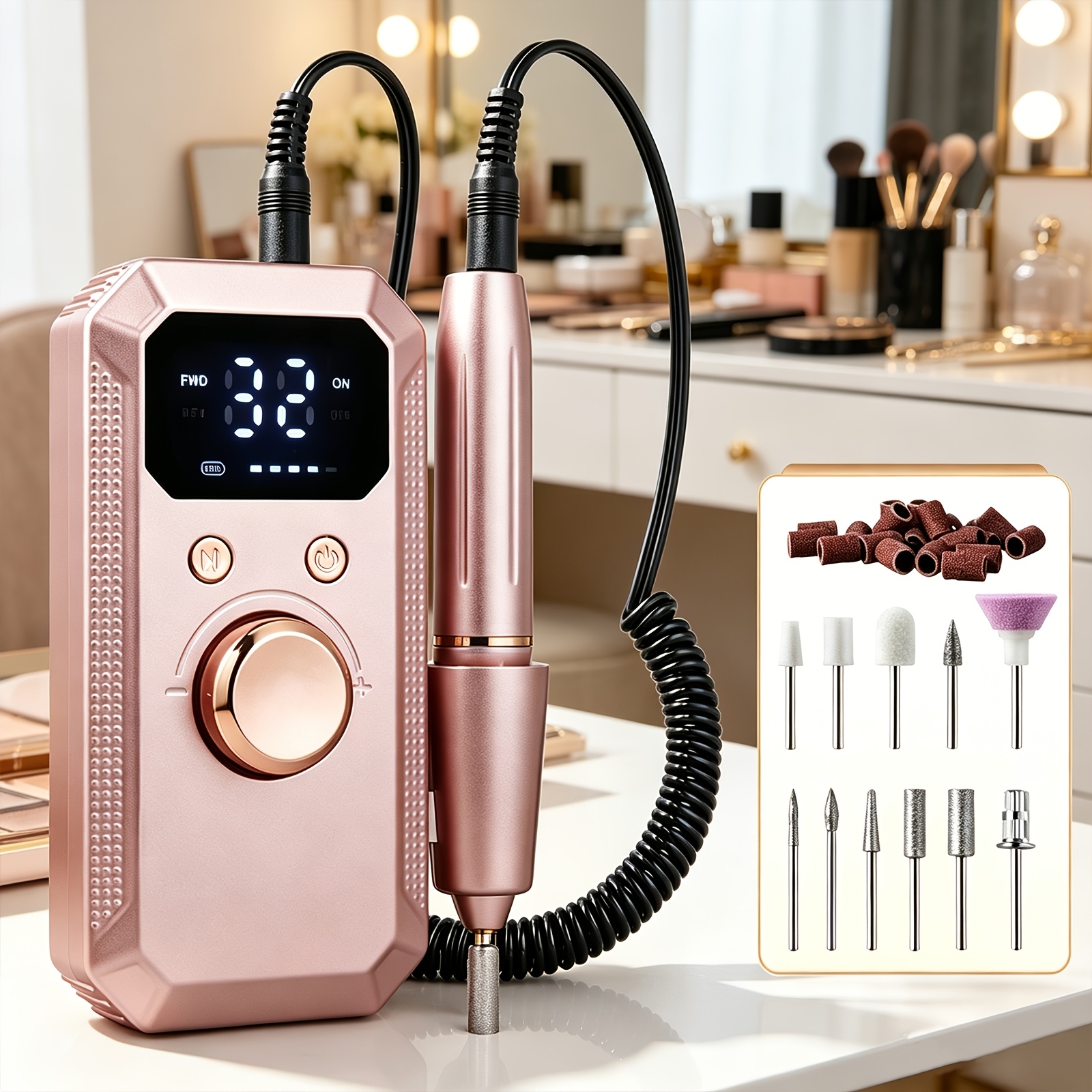 Image of 1 Pack Professional Electric Nail Drill With 32-gear Adjustable Speed, Long-lasting Design, 11pcs Drill Bits Set, For Shaping, Polishing & Gel Nail Removal