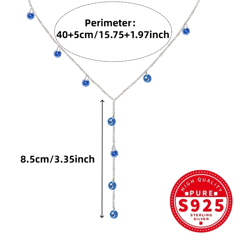 Women's 925 Silver Y-Chain Necklace with Blue Zirconia Tassel