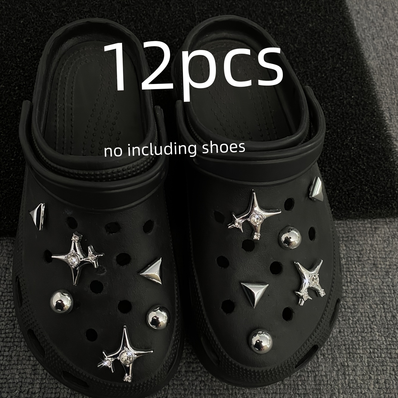 Image of 12pcs Rhinestone Electroplated Square Set Fashion Accessory For Hole Shoes, Sandals Garden Shoes Removable Shoe Ornament, Holiday Party Gift